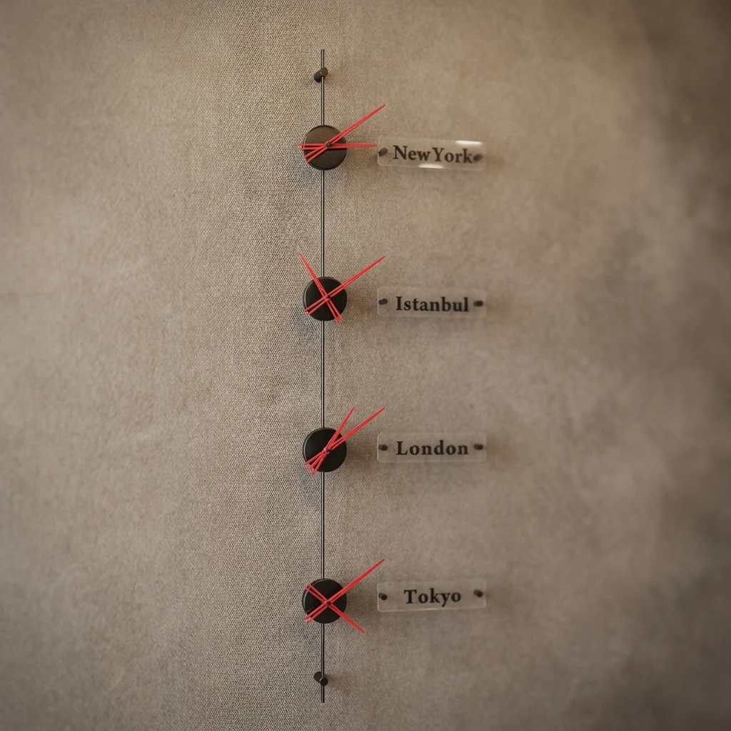 Worldclock4 Siyah Kırmızı Duvar Saati 1