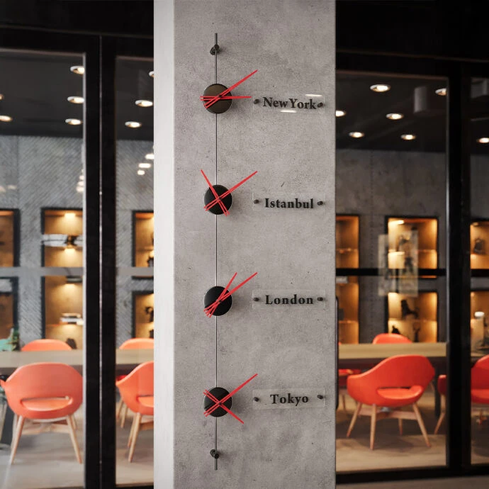 Worldclock4 Siyah Kırmızı Duvar Saati 2