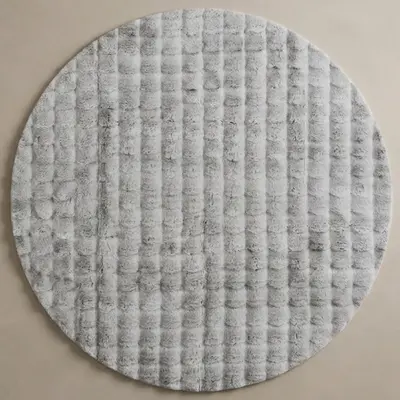 Yumuşak Tavşan Post Halı Yuvarlak Gri
