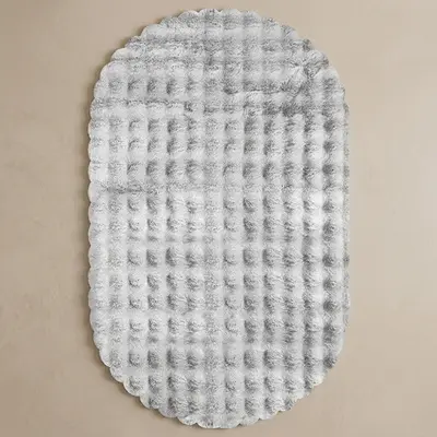 Yumuşak Tavşan Post Halı Oval Gri
