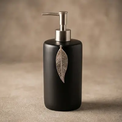 Leaf Sıvı Sabunluk Siyah Gümüş
