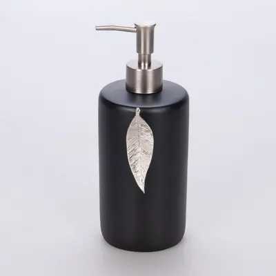 Leaf Sıvı Sabunluk Siyah Gümüş 2