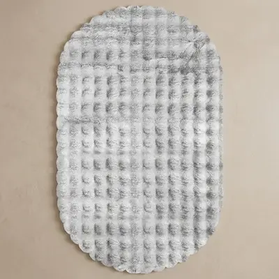 Yumuşak Tavşan Post Halı Oval Gri
