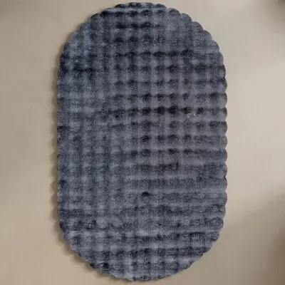 Yumuşak Tavşan Post Halı Oval Antrasit
