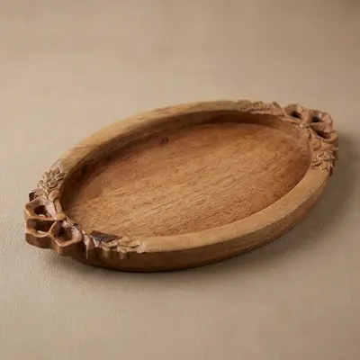 TH Natural Oval Oymalı Tepsi Büyük