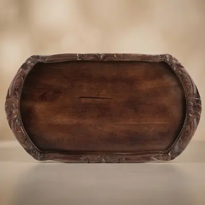 TH Natural Koyu Ceviz Oymalı Tepsi Küçük