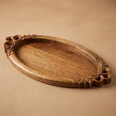 TH Natural Oval Oymalı Tepsi Küçük