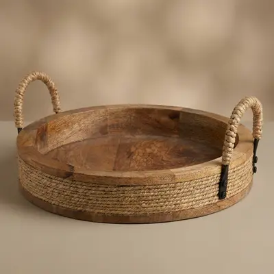 TH Yuvarlak Natural Dekoratif Tepsi