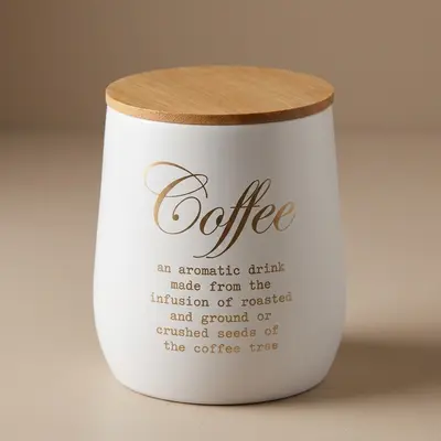 TH Galvaniz Metal Beyaz Coffee Saklama Kutu