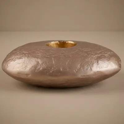 TH Tealight Çakıl Tutucu Bej Antik Gold-L
