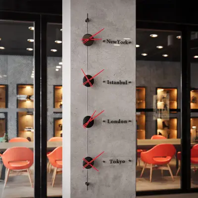 Worldclock4 Siyah Kırmızı Duvar Saati 2