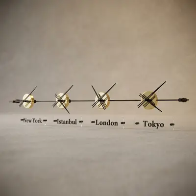 Worldclock4 Gold Siyah Duvar Saati