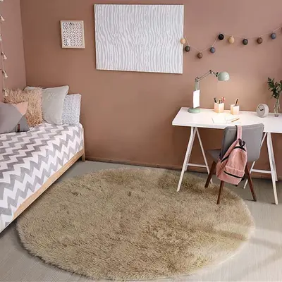 Yuvarlak Tavşan Tüyü Halı Camel 10 2