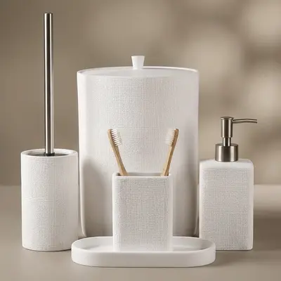 Linen Banyo Seti Beyaz