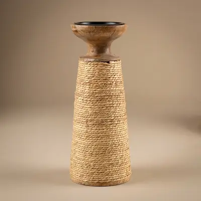 TH Natural Rattan Detaylı Büyük Şamdan