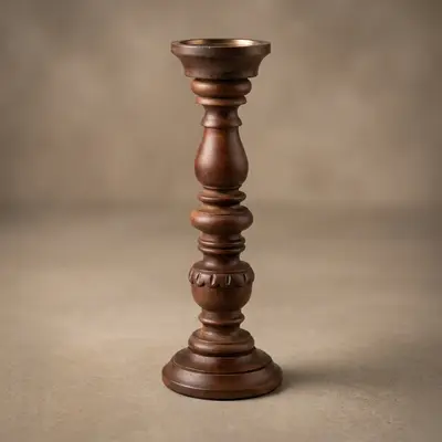 TH Dark Walnut Ahşap Dekoratif Şamdan