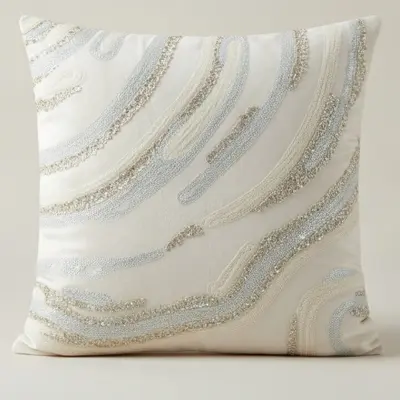 TH Mavi Simli Dekoratif Kırlent 45x45