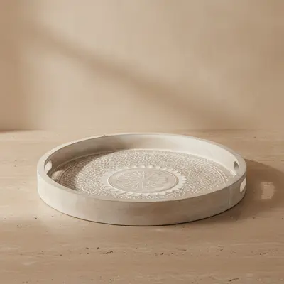 TH Baskılı Natural Yuvarlak Tepsi Küçük
