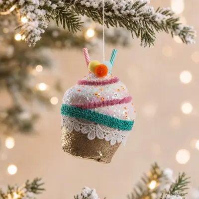 TH Cupcake Figürü Gold Yılbaşı Süsü 11 Cm