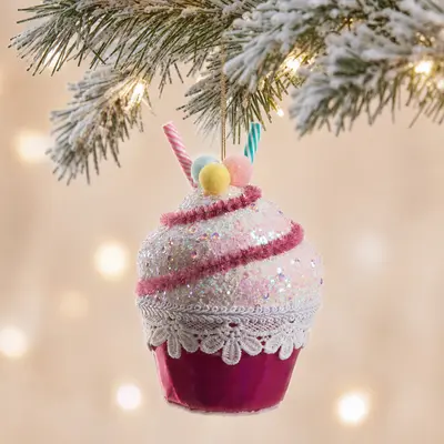 TH Cupcake Figürü Mor Yılbaşı Süsü 11 Cm