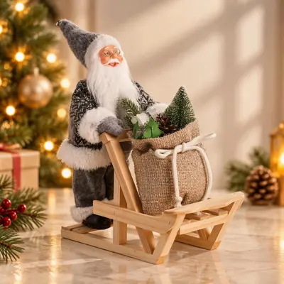 TH Noel Baba İtme Kızağı Çantalı Gri 32Cm