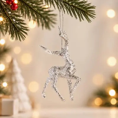 TH Geyik Figürü Silver Ağaç Süsü